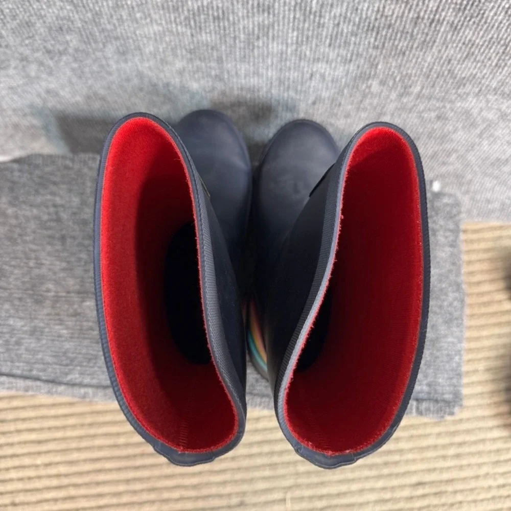 Joules Molly Welly Navy Blue Rainbow Stripe Mid Height Rain Boots Womens 5